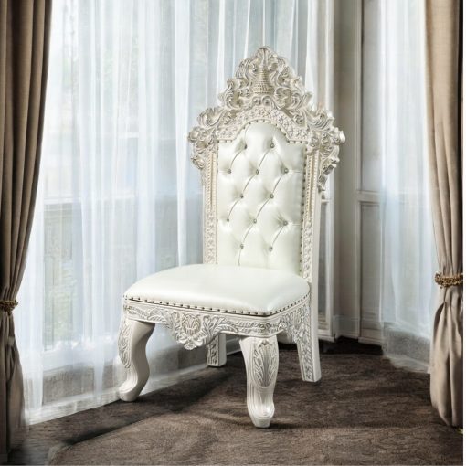 Acme Adara Pearl White Synthetic Leather & Antique White Side Chair - Set of 2