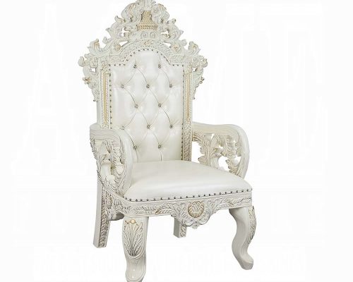 Acme Adara Pearl White Synthetic Leather & Antique White Arm Chair Set of 2