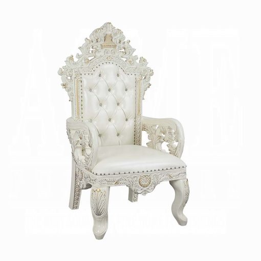 Acme Adara Pearl White Synthetic Leather & Antique White Arm Chair Set of 2
