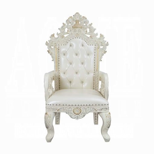 Acme Adara Pearl White Synthetic Leather & Antique White Arm Chair Set of 2 - Image 2