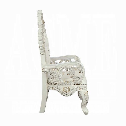 Acme Adara Pearl White Synthetic Leather & Antique White Arm Chair Set of 2 - Image 3