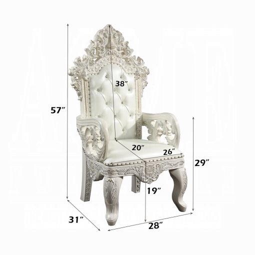 Acme Adara Pearl White Synthetic Leather & Antique White Arm Chair Set of 2 - Image 6