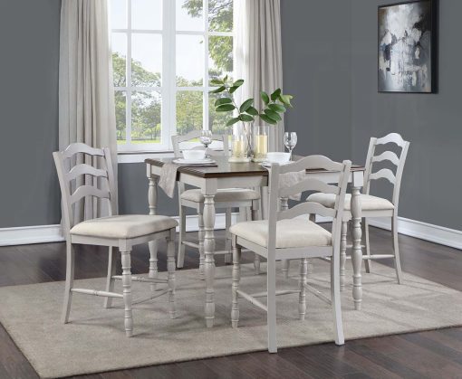 Acme Bettina Beige Fabric, Gray & Weathered Oak 5PC Pack Counter Height Table Set