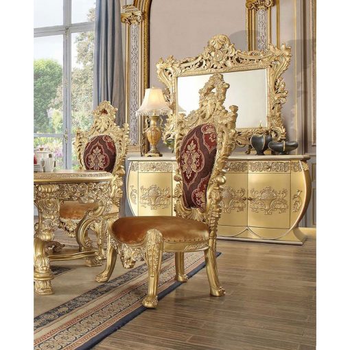 Acme Bernadette Pattern Fabric & Gold Side Chair - Set of 2