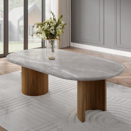 Acme Darcy Natural Marble Top & Dark Walnut Dining Table