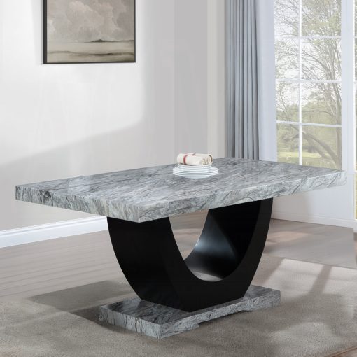 Acme Caralin Engineered Stone & Black Dining Table