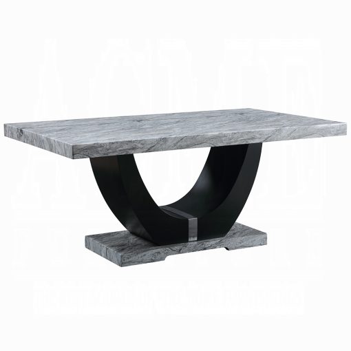 Acme Caralin Engineered Stone & Black Dining Table - Image 2