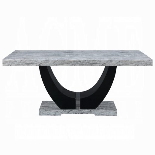 Acme Caralin Engineered Stone & Black Dining Table - Image 3