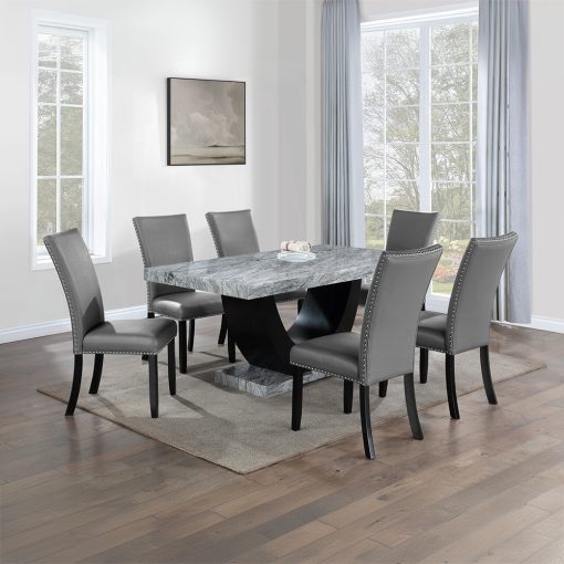 Acme Caralin Engineered Stone & Black Dining Table - Image 6