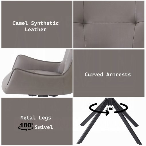 Acme Damita Camel Synthetic Leather & Black Side Chair with Swivel - Set of 2 - Image 8