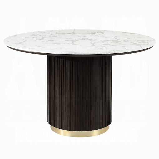 Acme Clayten White Natural Marble Top & Espreeso Round Dining Table with Marble - Image 2