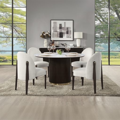 Acme Clayten White Natural Marble Top & Espreeso Round Dining Table with Marble - Image 5