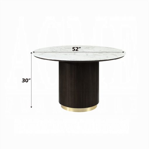 Acme Clayten White Natural Marble Top & Espreeso Round Dining Table with Marble - Image 4