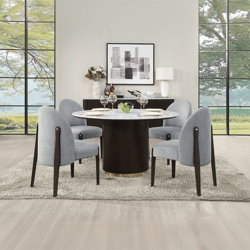 Acme Clayten White Natural Marble Top & Espreeso Round Dining Table with Marble - Image 6