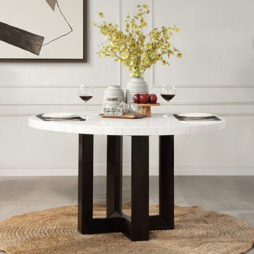 Acme Edwyn White Natural Marble Top & Espresso Round Dining Table