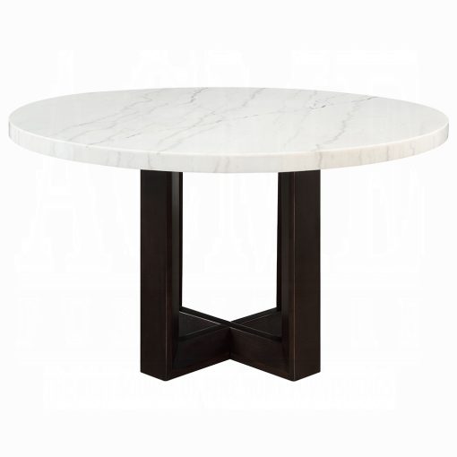 Acme Edwyn White Natural Marble Top & Espresso Round Dining Table - Image 2