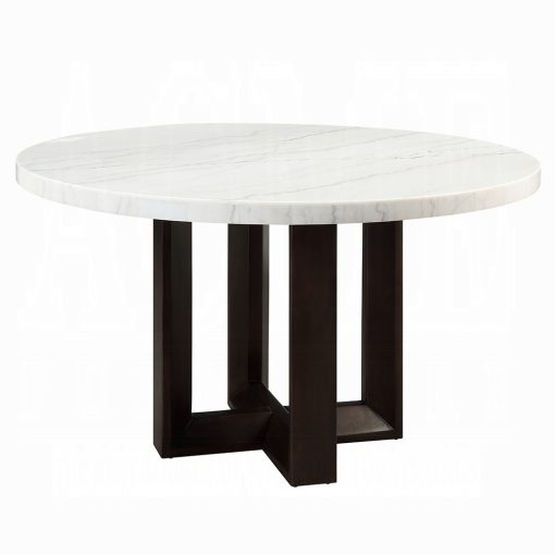 Acme Edwyn White Natural Marble Top & Espresso Round Dining Table - Image 3