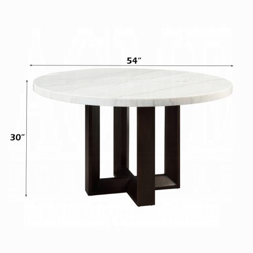 Acme Edwyn White Natural Marble Top & Espresso Round Dining Table - Image 6