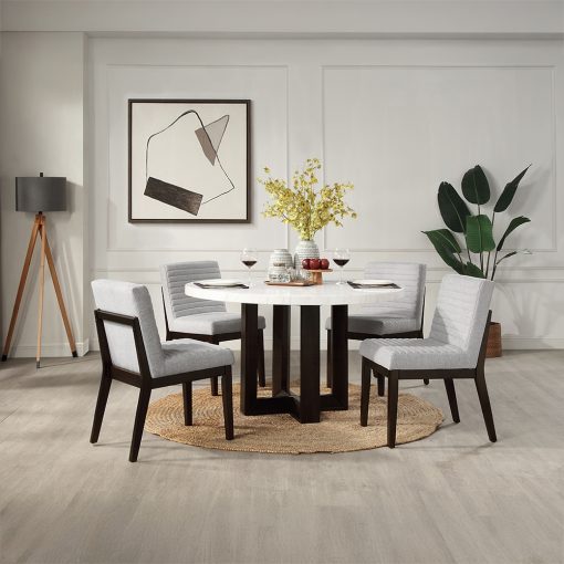 Acme Edwyn White Natural Marble Top & Espresso Round Dining Table - Image 7