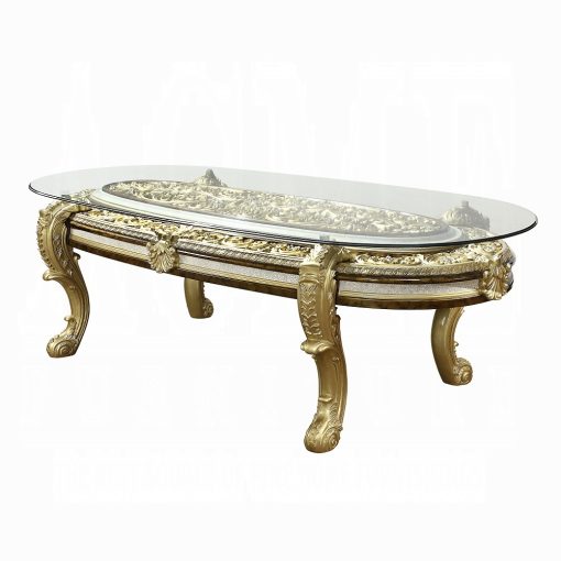 Acme Desiderius Antique Gold & Hand-Painted Brown Dining Table - Image 2