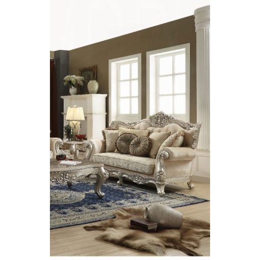 Acme Bently Fabric & Champagne Loveseat with 5 Pillows