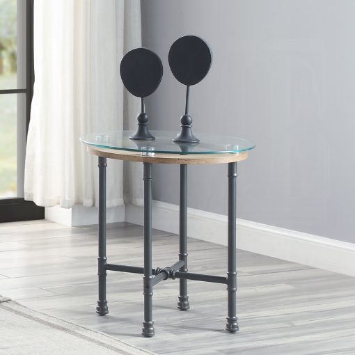 Acme Brantley Clear Glass & Sandy Gray End Table