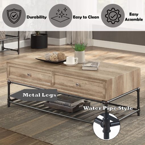 Acme Brantley II Oak & Sandy Black Coffee Table - Image 9