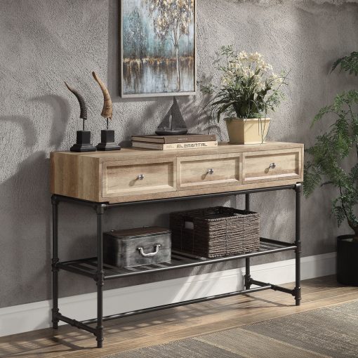 Acme Brantley II Oak & Sandy Black Sofa Table