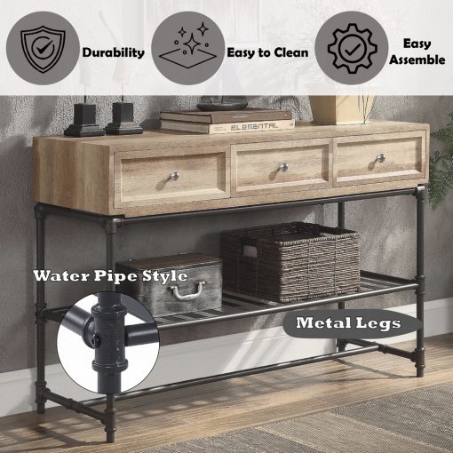 Acme Brantley II Oak & Sandy Black Sofa Table - Image 8