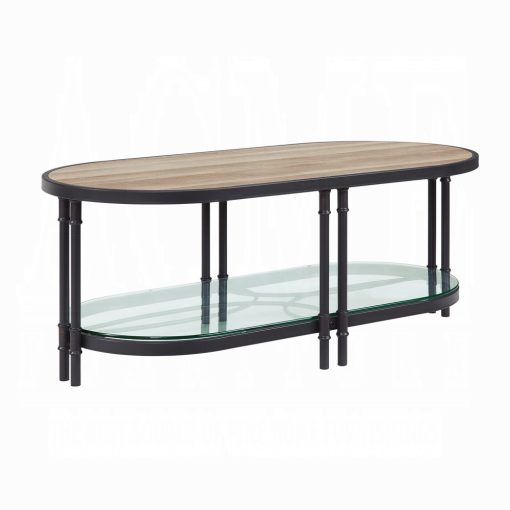 Acme Brantley Oak & Sandy Black Oval Coffee Table - Image 2