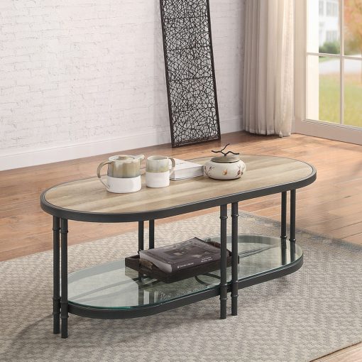 Acme Brantley Oak & Sandy Black Oval Coffee Table