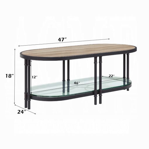 Acme Brantley Oak & Sandy Black Oval Coffee Table - Image 7