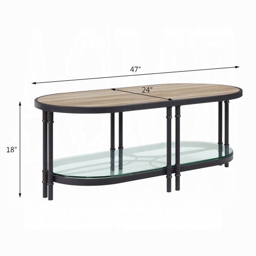 Acme Brantley Oak & Sandy Black Oval Coffee Table - Image 5