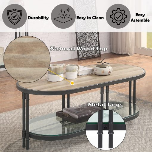 Acme Brantley Oak & Sandy Black Oval Coffee Table - Image 8