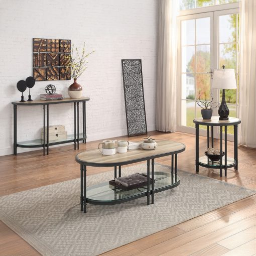 Acme Brantley Oak & Sandy Black Oval Coffee Table - Image 6