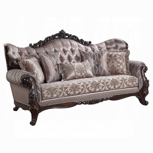 Acme Benbek Fabric & Antique Oak Sofa with 5 Pillows - Image 2