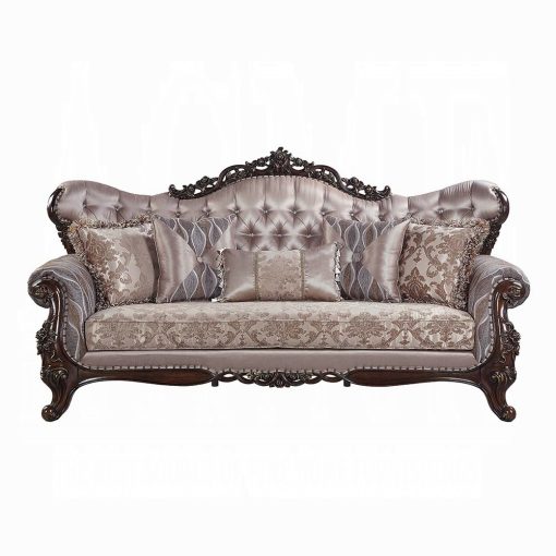 Acme Benbek Fabric & Antique Oak Sofa with 5 Pillows - Image 3