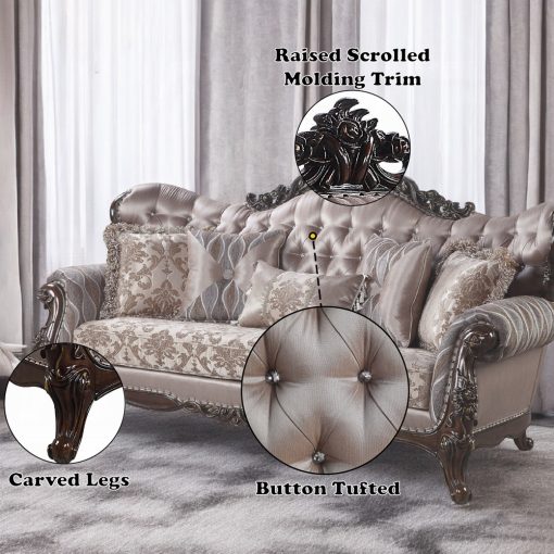 Acme Benbek Fabric & Antique Oak Sofa with 5 Pillows - Image 8