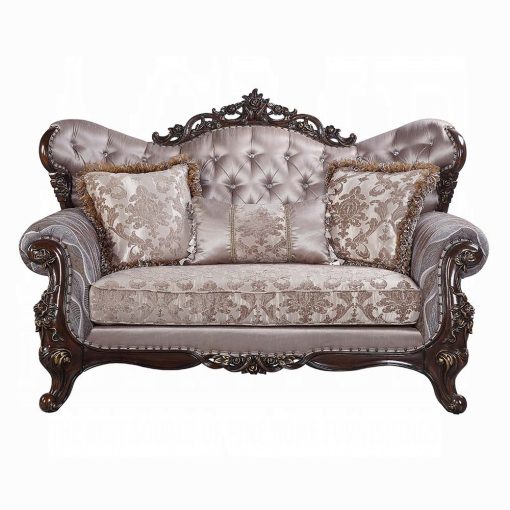 Acme Benbek Fabric & Antique Oak Loveseat with 3 Pillows - Image 3