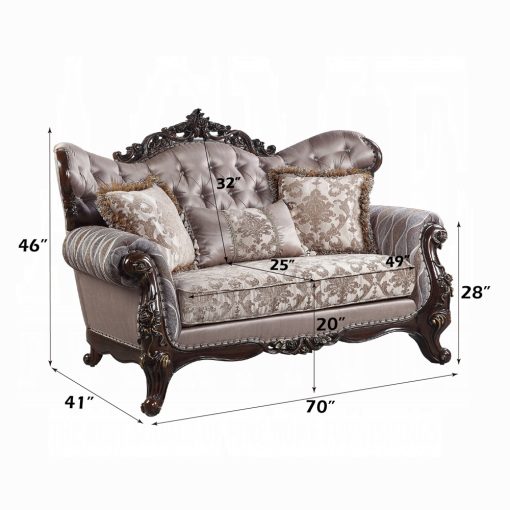 Acme Benbek Fabric & Antique Oak Loveseat with 3 Pillows - Image 6