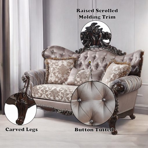 Acme Benbek Fabric & Antique Oak Loveseat with 3 Pillows - Image 7