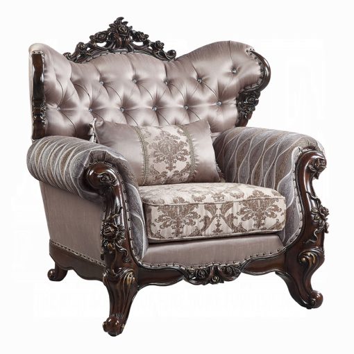 Acme Benbek Fabric & Antique Oak Chair with Pillow - Image 2