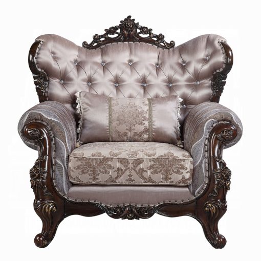 Acme Benbek Fabric & Antique Oak Chair with Pillow - Image 3