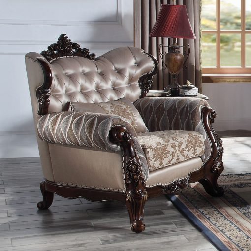 Acme Benbek Fabric & Antique Oak Chair with Pillow