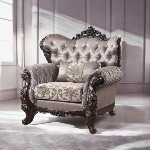 Acme Benbek Fabric & Antique Oak Chair with Pillow - Image 6