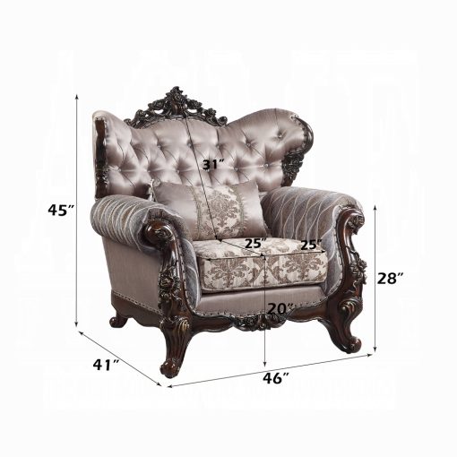 Acme Benbek Fabric & Antique Oak Chair with Pillow - Image 7