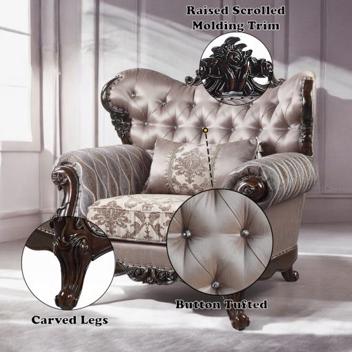 Acme Benbek Fabric & Antique Oak Chair with Pillow - Image 8