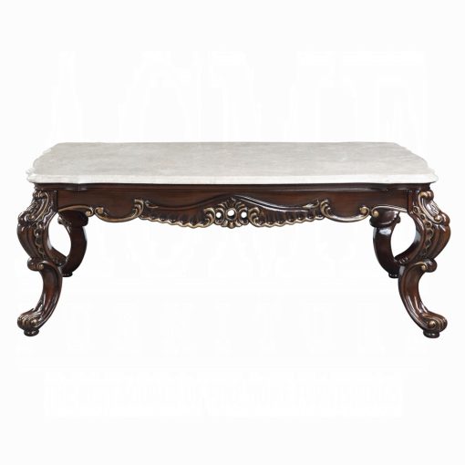 Acme Benbek Fabric & Antique Oak Coffee Table - Image 3