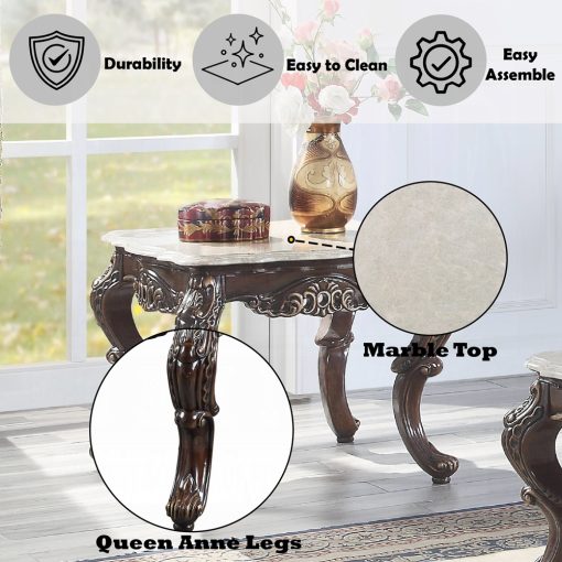 Acme Benbek Marble & Antique Oak End Table - Image 7