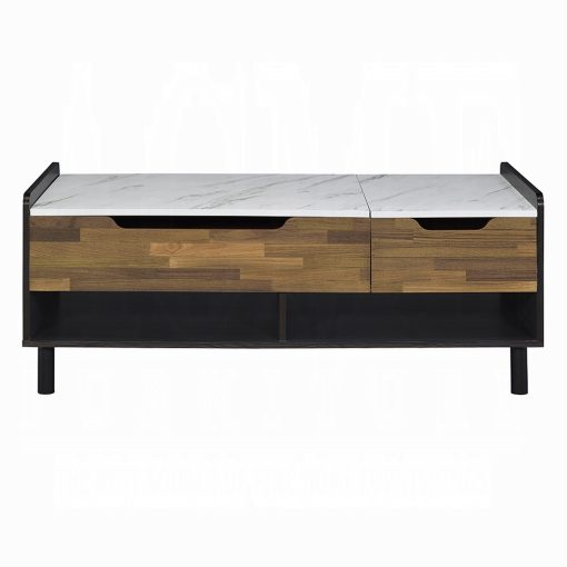 Acme Axel White Printed Faux Marble Top, Walnut & Black Coffee Table with Lift Top - Image 3